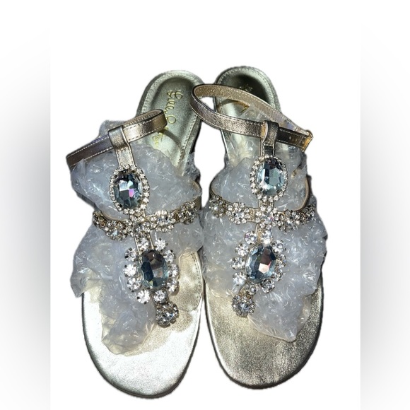 Lilly Pulitzer Glamorous Gold and Silver Jeweled Sandals with Ankle Straps, 7.5M - Picture 14 of 14
